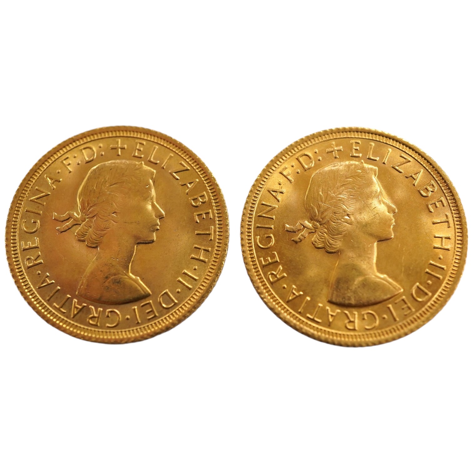 British gold coins, QEII, two 1968 sovereigns, BUNC